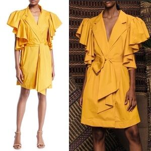 NWT JOHANNA ORTIZ Tulip Evolution Shoulder Ruffle Jacket Dress in Dandelion Sz 0